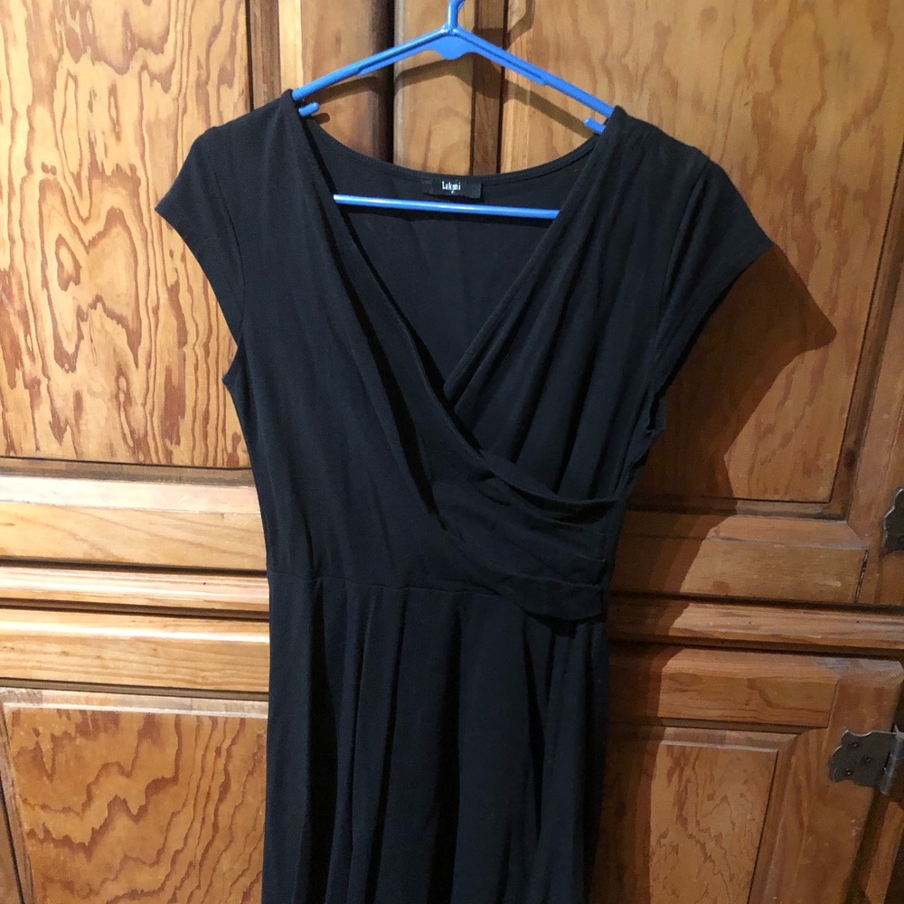 Black Wrap V-Neck Midi Cocktail Dress